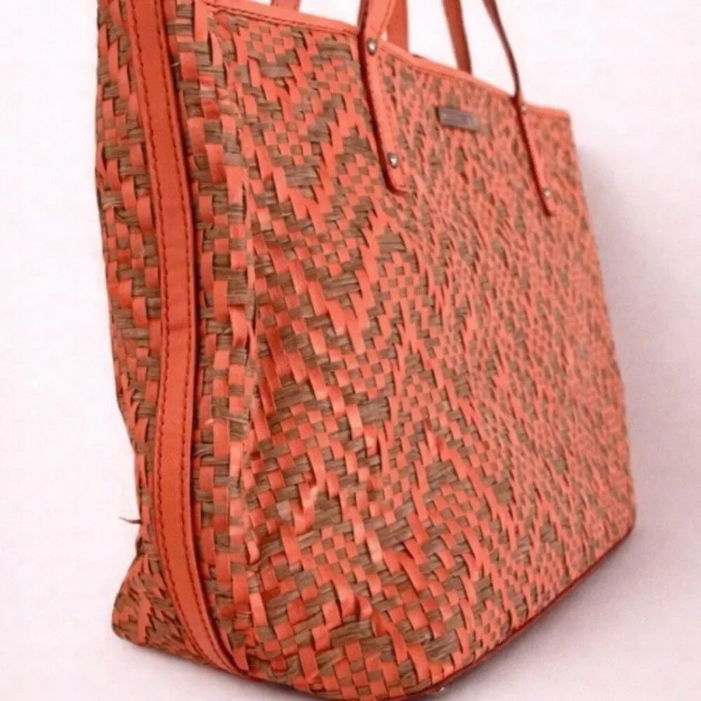 Kate Spade Coral Woven Tote Bag – Large Summer Shoulder Bag